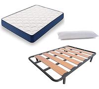 HOGAR24 ES Cama Completa - Colchón Viscoelástico Viscorelax + Somier Lama Ancha + 4 Patas de 26cm + Almohada de Fibra, 105x200 cm