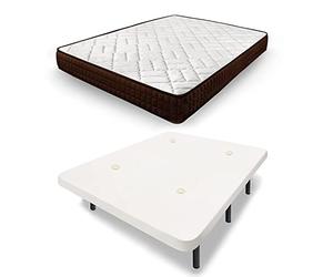 HOGAR24 ES | Cama Completa | Dream Flex 13 + Base Tapizada Blanca con Juego de Patas de 32 cm. Medida: 135x190 cm