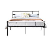 HOGAR24 ES | Cama Doble con Espacio Almacenamiento Debajo de la Cama | Somier Metálico con Patas de 135 x 190 cm | Estructura de Cama con Cabecero | Color Negro | Fácil Montaje.