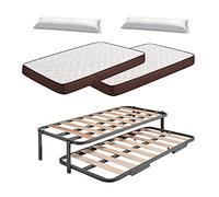 HOGAR24 ES Cama Nido Metálica Reforzada + 2 Colchones Viscoelasticos Viscobrown + 2 Almohadas De Fibra Resinada, 105x190 cm