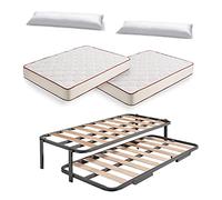 HOGAR24 ES Cama Nido Metálica Reforzada + 2 Colchones Viscoelasticos Viscoferta + 2 Almohadas De Fibra Resinada, 105x190 cm