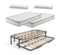 HOGAR24 ES Cama Nido Metálica Reforzada con 6 Patas + 2 Colchones Flexitex + 2 Almohadas de Fibra Tacto Pluma, 90x200 cm