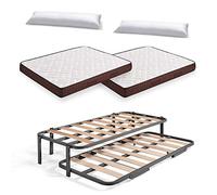 HOGAR24 ES Cama Nido Metálica Reforzada con 6 Patas + 2 Colchones Viscobrown + 2 Almohadas de Fibra Tacto Pluma, 90x200 cm