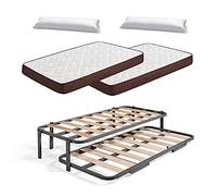 HOGAR24 ES Cama Nido Metálica Reforzada con 6 Patas + 2 Colchones Viscobrown + 2 Almohadas de Fibra Tacto Pluma, 105x200 cm