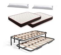 HOGAR24 ES Cama Nido Metálica Reforzada con 6 Patas + 2 Colchones Viscoelásticos Memory Fresh 3D + 2 Almohadas de Fibra Tacto Pluma, 105x190 cm