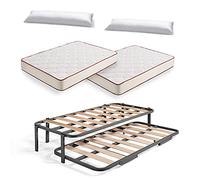 HOGAR24 ES Cama Nido Metálica Reforzada con 6 Patas + 2 Colchones Viscoelásticos Viscoferta + 2 Almohadas de Fibra Tacto Pluma, 80x180 cm