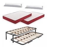 HOGAR24 ES Cama Nido Metálica Reforzada con 6 Patas + 2 Colchones Viscoelásticos Viscoplus 15 + 2 Almohadas de Fibra Tacto Pluma, 105x190 cm