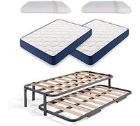 HOGAR24 ES Cama Nido Metálica Reforzada con 6 Patas + 2 Colchones Viscoelásticos Viscorelax + 2 Almohadas Viscoelásticas 100%, 105x190 cm