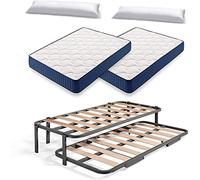 HOGAR24 ES Cama Nido Metálica Reforzada con 6 Patas + 2 Colchones Viscoelásticos Viscorelax + 2 Almohadas de Fibra Tacto Pluma, 90x190 cm