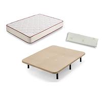 HOGAR24 ES Colchón Viscoelástico Viscoferta + Base Tapizada con Válvula De Traspiración + Almohada 100% Viscoelástica Desenfundable Aloe Vera (150x200 - Patas Metal 26cm)