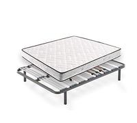 HOGAR24 ES - Conjunto de descanso 105 x 190 cm - Colchón Visco-Aloe Reversible + Somier Multiláminas Con Reguladores y Patas de Metal De 26 cm
