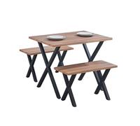 HOGAR24 ES Conjunto Mesa de Cocina Fija diseño Industrial + Juego de 2 Taburetes diseño Industrial, Acabado Madera, Patas Metálicas Forma X Color Negro.