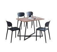 HOGAR24 ES Conjunto Mesa de Cocina Fija diseño Industrial + Juego de 5 Sillas de Cocina Color Negro.