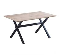 HOGAR24 ES Conjunto Mesa de Salón diseño Industrial, Acabado Madera, Patas de Metal Color Negro + Juego 4 Sillas Tapizadas Tejido Color Gris con Patas Metálicas Color Negro.