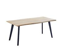 HOGAR24 ES Conjunto Mesa de Salón diseño Industrial, Acabado Madera y Patas Metalicas Negras + Juego 4 Sillas Tapizadas Tejido Color Gris con Patas Metálicas Color Negro.