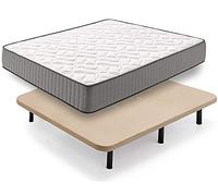 HOGAR24 ES FR81-Colchón Viscoelástico + Base Tapizada con Patas, Medida 135x180 cm, Núcleo Fresh Natur Alta Densidad Efecto Regenerador, Altura 30 cm