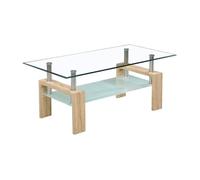 HOGAR24 ES Mesa de Centro de Cristal Transparente, Diseño Moderno, Estructura Color Cambrian, Medidas: 110 cm (Ancho) x 45 cm (Alto) x 55 cm (Fondo).