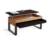 HOGAR24 ES Mesa de Centro Elevable Cajón Deslizante Diseño Industrial-Vintage, Madera Maciza Natural, Tablero, cajón y Patas en Color Negro, Medidas 100 cm x 50 cm x 47 cm