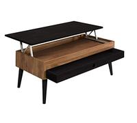 HOGAR24 ES - Mesa de Centro Elevable con Cajón Deslizante Diseño Vintage, Madera Maciza Acabado Encerado y Negro. 100cm x 50cm x 47cm