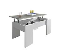 HOGAR24 ES | Mesa de Centro Elevable | Mesita de Salón Comedor | Color Blanco con Tapa en Gris Cemento | Medidas: 90cm x 50cm x 46cm / 56cm (Ancho x Fondo x Alto)