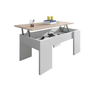 HOGAR24 ES | Mesa de Centro Elevable | Mesita de Salón Comedor | Color Blanco con Tapa en Roble Cambrian | Medidas: 90cm x 50cm x 46cm / 56cm (Ancho x Fondo x Alto)