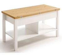 HOGAR24 ES - Mesa de Centro Moderna Elevable con Espacio de Almacenamiento y Extensión - Color Blanco y Madera.