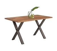 HOGAR24 ES Mesa Salón Comedor Moderna Madera Maciza Natural Patas Forma X. Medidas: 140 x 80 x 73 cm.