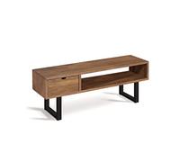 HOGAR24 ES Mesa televisión, Mueble TV salón diseño Industrial-Vintage, cajón y Estante, Madera Maciza Natural, Patas Negro. Medidas; 100 cm x 40 cm x 30 cm