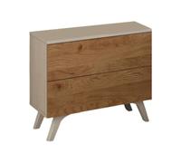 HOGAR24 ES Mesita de Noche 2 cajones, Mesita Dormitorio, Estilo Nórdico, Color Andersen Pino-Roble, Medidas: 52 cm (Ancho) x 50 cm (Alto) x 34,8 cm (Fondo).