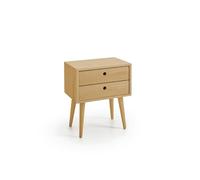 HOGAR24 ES - Mesita de Noche Elegante, Diseño Minimalista con Dos Cajones y Patas de Madera Natural, Color Encerado. Medidas: Ancho: 45 cm x Alto: 55 cm x Fondo: 30 cm
