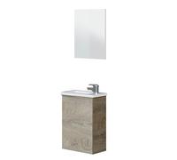 HOGAR24 ES Mueble de baño de 40 cm con 1 Puerta y Espejo. Color Roble Alaska. Lavabo Incluido