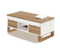 HOGAR24 ES - Sena - Mesa Centro Elevable Madera Maciza Natural, Combinado Color Blanco y Encerado. Medidas: 100 cm x 50 cm x 47 cm.