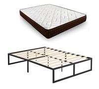 HOGAR24 ES | Somier Kio + Colchón Dream Flex | Somier Metálico con Láminas de Madera y Colchón Viscoelástico de 135x190 cm | Plataforma de almacenaje de 35 cm | Fácil de Armar | Color Negro