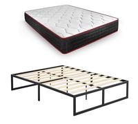 HOGAR24 ES | Somier Kio + Colchón Memory Premier | Somier Metálico con Láminas de Madera y Colchón Viscoelástico de 135x190 cm | Plataforma de almacenaje de 35 cm | Fácil de Armar | Color Negro