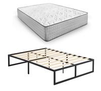 HOGAR24 ES | Somier Kio + Colchón Natur Plus Edition | Somier Metálico con Láminas de Madera y Colchón Viscoelástico de 135x190 cm | Plataforma de almacenaje de 35 cm | Fácil de Armar | Color Negro