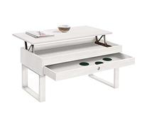 HOGAR24 ES Vanir - Mesa de Centro Elevable Cajón Deslizante, Diseño Industrial-Vintage, Madera Maciza, Acabado Blanco. Medidas: 100x50x47 cm
