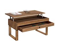 HOGAR24 ES Vanir - Mesa de Centro Elevable Cajón Deslizante, Diseño Industrial-Vintage, Madera Maciza Natural. Medidas: 100x50x47 cm