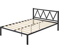 HOGAR24 ES | Vic | Estructura Cama Metálica con Cabecero | Somier de Láminas de Madera | Soporte Óptimo del Colchón | Incorpora 5 Patas | Color Negro | Medidas: 135x190 cm.