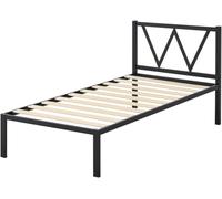 HOGAR24 ES | Vic | Estructura Cama Metálica con Cabecero | Somier de Láminas de Madera | Soporte Óptimo del Colchón | Incorpora 5 Patas | Color Negro | Medidas: 90x190 cm.