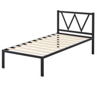 HOGAR24 ES | Vic | Estructura Cama Metálica con Cabecero | Somier de Láminas de Madera | Soporte Óptimo del Colchón | Incorpora 5 Patas | Color Negro | Medida: 90x190 cm