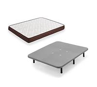 HOGAR24 ES ZR27- Colchón + Base tapizada Gris 5 Barras con Patas, Medida 135x190 cm. Núcleo Alta Densidad Transpirable con Tejido 3D y Aloe Vera.