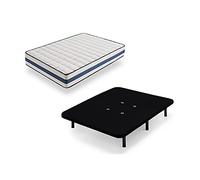 HOGAR24 TZ40-Colchón Viscoelástico + Base tapizada en Color Negro con Patas, Medida 150x200 cm, Núcleo Alta Densidad Transpirable, Lado Verano-Invierno con Tejido 3D, Altura 22 cm
