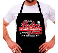 HOGARMISORPRESA Delantal Frase como Padre me merezco un Monumento y como Cocinero ni te Cuento (ALGODON NEGRO)