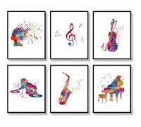 HOGEBIG Piano, violín, acuarela, música, impresiones artísticas para pared, instrumento musical, regalo de músico, póster musical, pelo musical abstracto,decoración de pared 11x14 pulgadas, sin marco