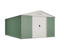 Hoggar - Caseta Metálica de Jardín 15,5 m2 Anjala - 4 Rejillas Anticondensación - Verde y Beige - Puerta Corredera Doble - Techo a Dos Aguas - Cobertizo de Metal - Almacenaje Exterior