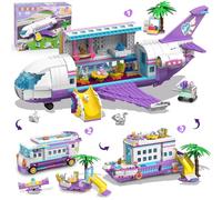 HOGOKIDS - 3 en 1 Friends Juego de construcción de Aviones - 808 Piezas de Bloques de Construcción de avión/Barco/Caravana con 6 minianimales, Tobogán y Pegatinas, Regalos para para niños y niñas