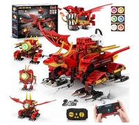 HOGOKIDS - 5 en 1 Juego de Bloques de construcción de Robot dragón con 6 Colores de iluminación y 5 Efectos de luz - 354 Piezas de Juguete Robot controlado por Control Remoto y App, Regalo para niños
