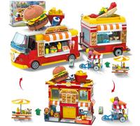 HOGOKIDS Camión y casa hamburguesería 2 en 1 de construcción para niños 6+ | 826 piezas: camión de hamburguesas y restaurante, carrito de helados, mesas, juego de bloques y regalo sorpresa de cumpleaños