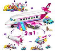HOGOKIDS Juego de construcción de avión 3 en 1 con luz LED, 642 piezas de aviones de pasajeros/submarino/transbordador espacial, juguetes de construcción con parque infantil, coche taxi, tobogán