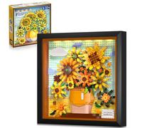HOGOKIDS Juego de construcción de flores y girasoles con luces - Marco de pintura de Vincent Van Gogh, mini bloques de construcción, juguete para el hogar, decoración de pared, juegos de arquitectura